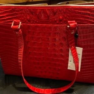 Brahmin Vibrant Red Crocodile-Embossed Tote. Matching wallet included.